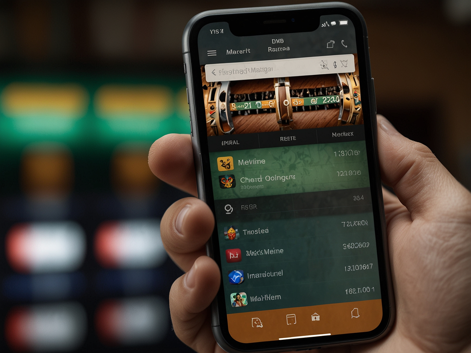 Pantalla de app de apuestas con interfaz clara