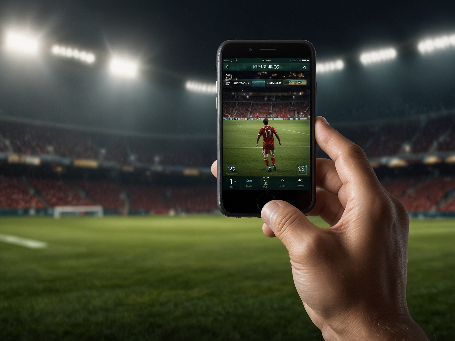 Jugador celebrando en estadio con app de apuestas